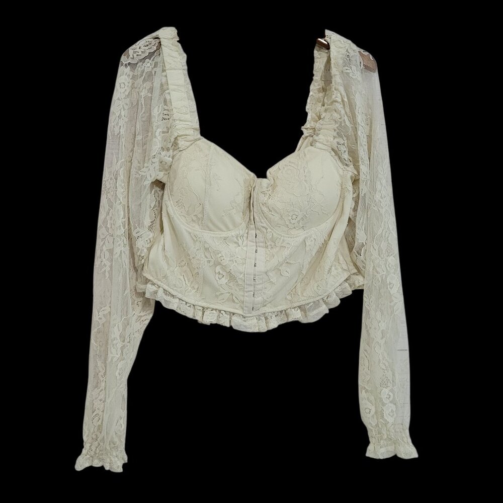 Thorn Fable Copped Lace Corset Top Womens XL Cottage Fairy Sheer Padding Witchy